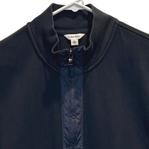 Calvin Klein Men's XL Mock Neck Full Zip Sleeveless Vest Navy‎ Blue Pockets